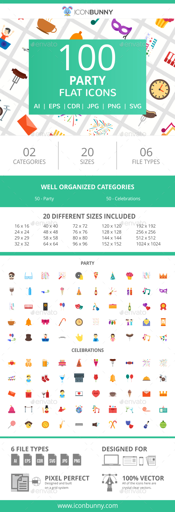 100 Party Flat Icons - Icons