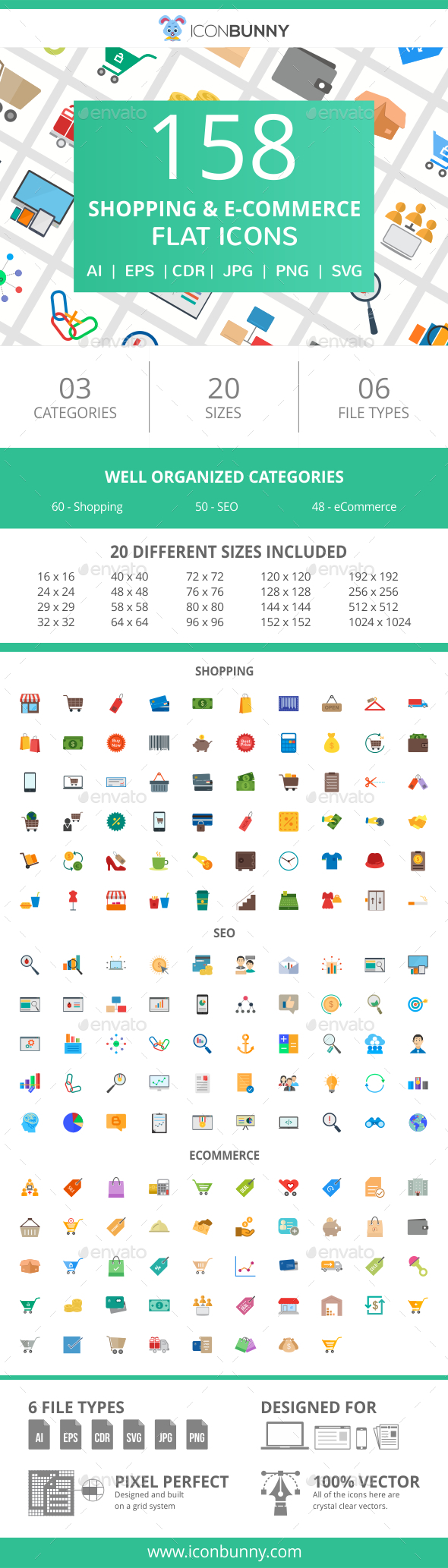 158 Shopping & E-Commerce Flat Icons - Icons