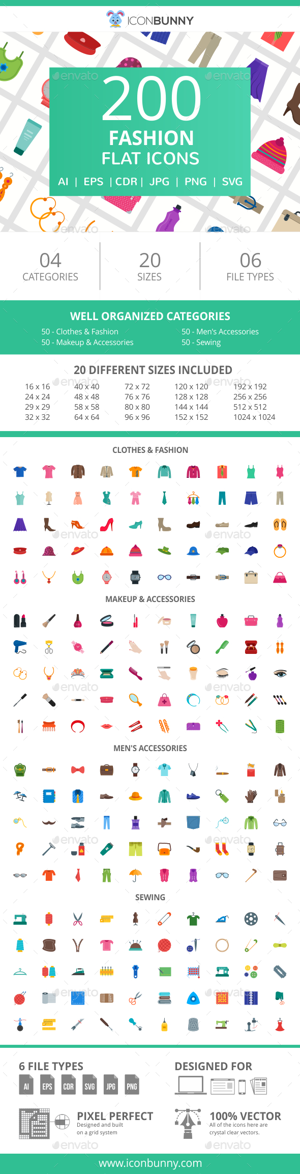 200 Fashion Flat Icons - Icons