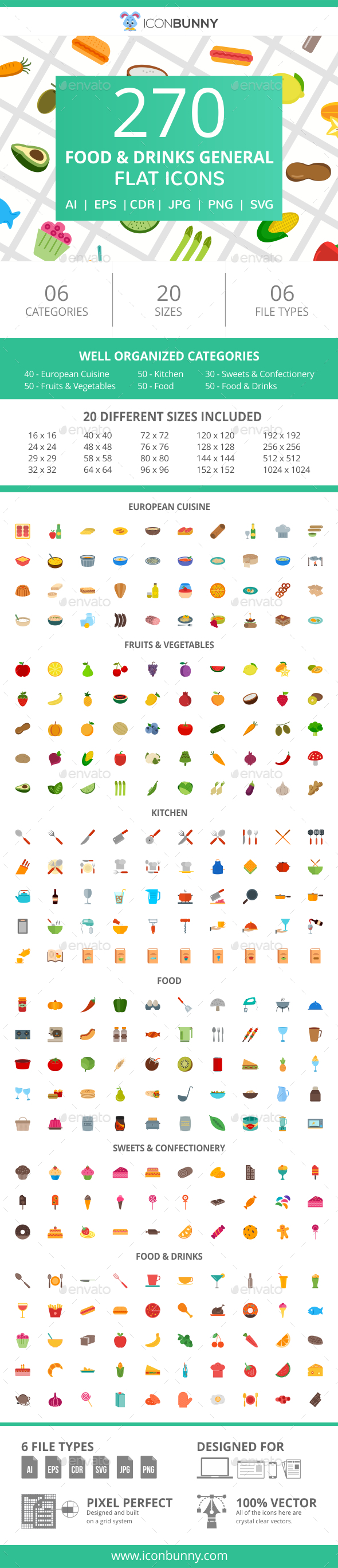 270 Food & Drinks General Flat Icons - Icons
