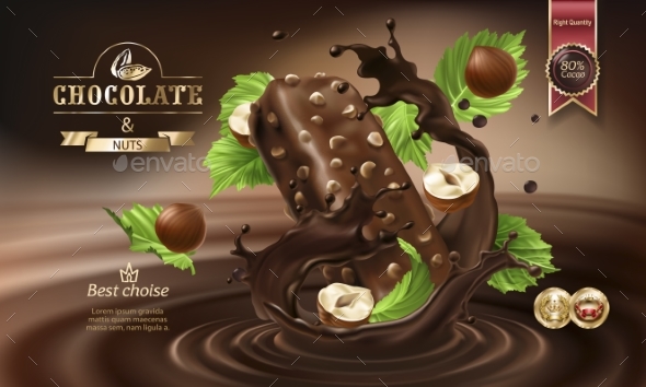 GraphicRiver Splashes of Melted Chocolate and Chocolate Bar 20995147 GraphicRiver Splashes of Melted Chocolate and Chocolate Bar 20995147