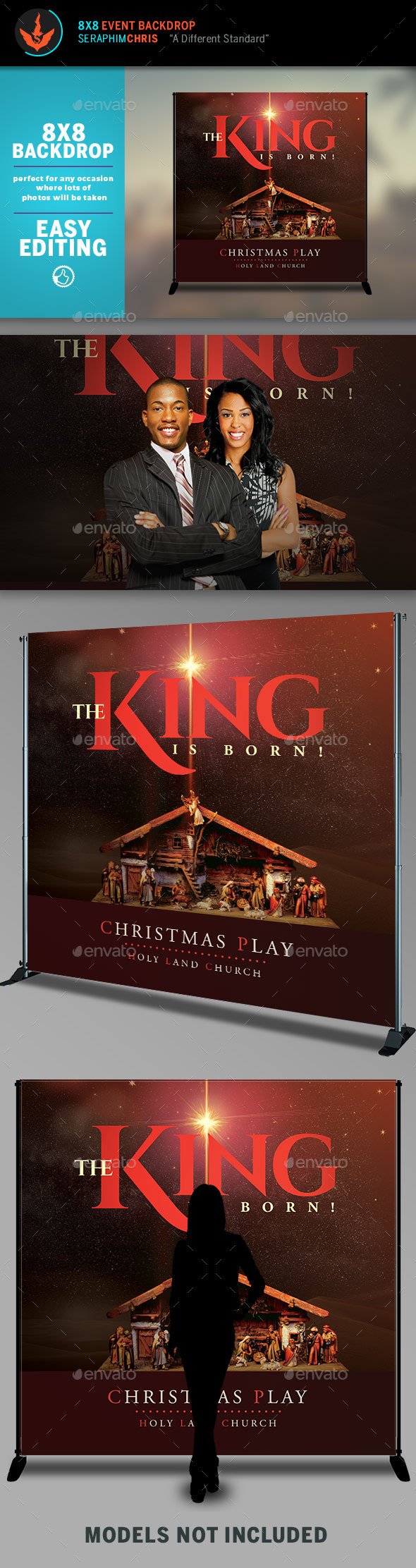 The King is Born Christmas 8x8 Backdrop Template - Packaging Print Templates