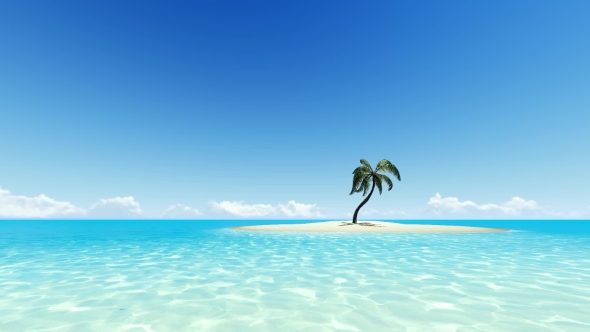Tropical Island with One Palm Tree and Clear Sky, Motion Graphics ...