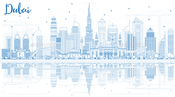GraphicRiver Outline Dubai UAE Skyline with Blue Buildings and Reflections 20997233 GraphicRiver Outline Dubai UAE Skyline with Blue Buildings and Reflections 20997233