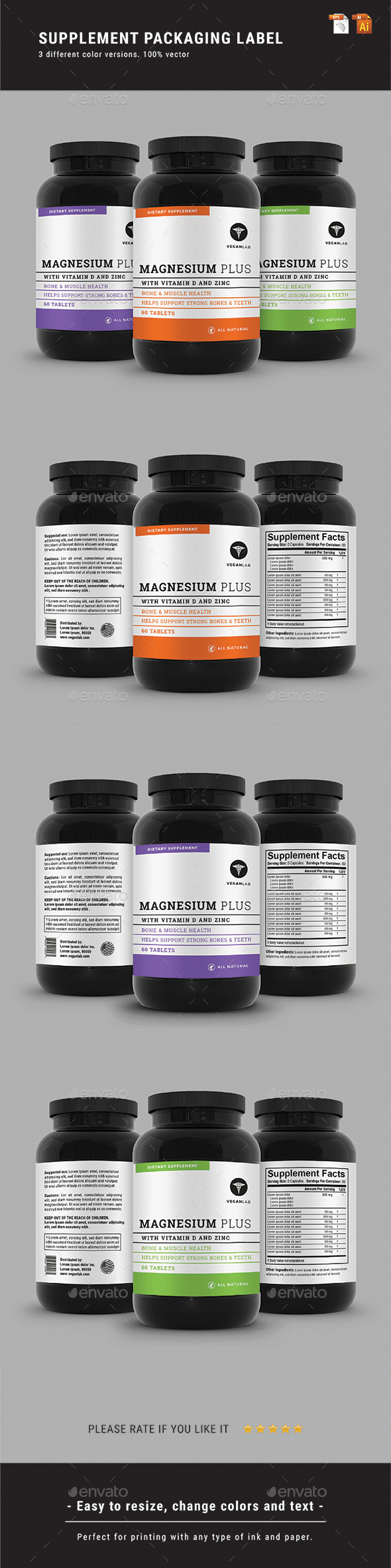 Supplement Packaging Label - Packaging Print Templates