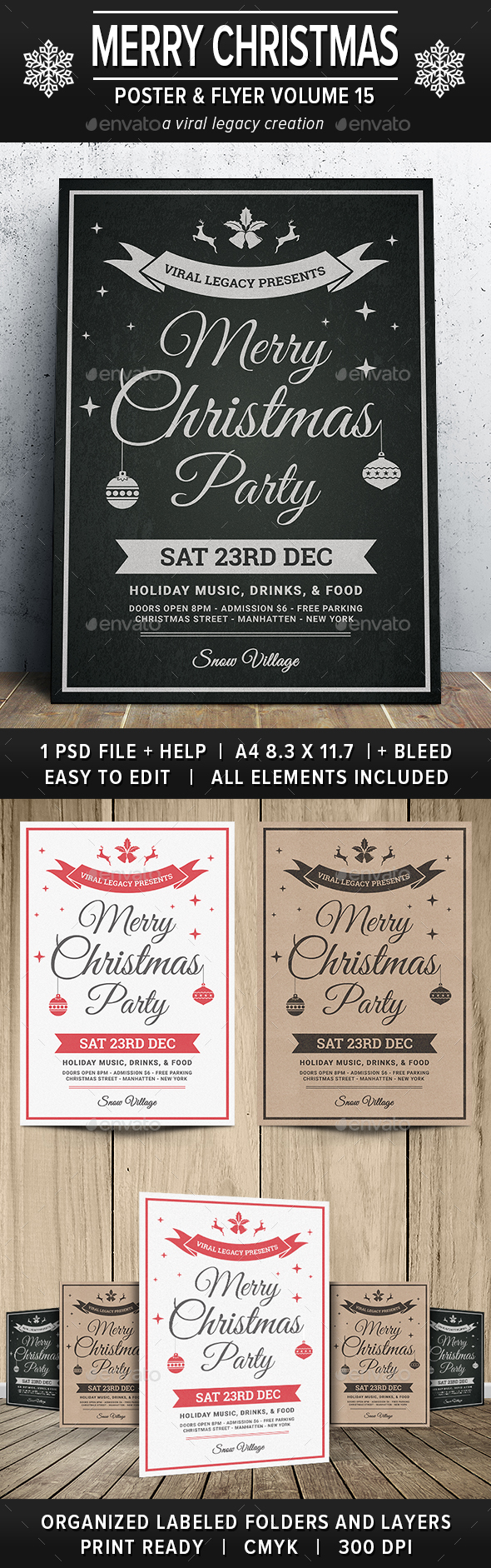Merry Christmas Poster / Flyer V15 - Flyers Print Templates