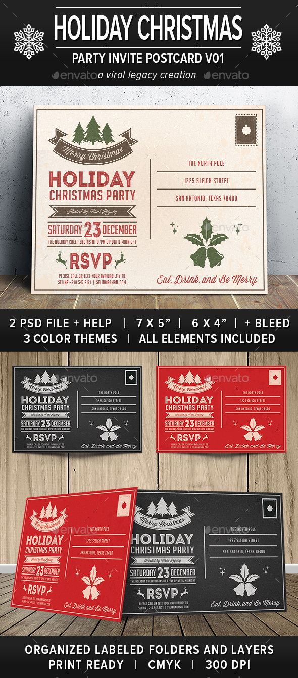 Holiday Christmas Party Postcard V01 - Cards & Invites Print Templates