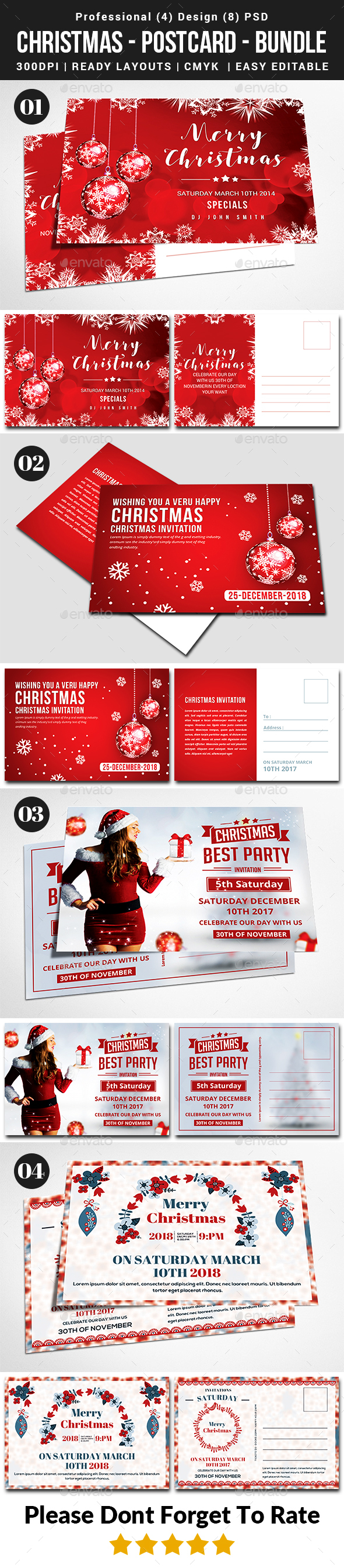 Christmas 4 Postcard Bundle - Cards & Invites Print Templates