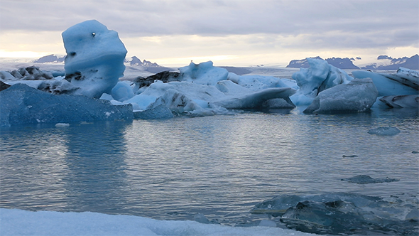 Floating Icebergs in The Glacial Lake Jokulsarlon