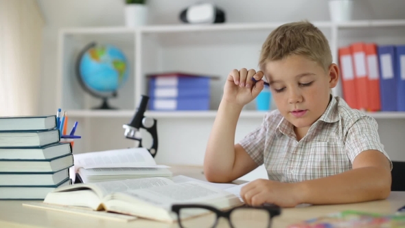 Boy in School Sitting at a Desk alt