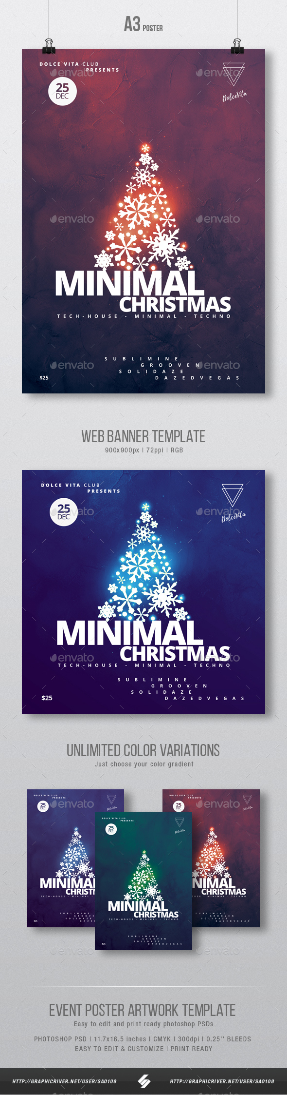 Minimal Christmas - Party Flyer / Poster Artwork Template A3 - Clubs & Parties Events