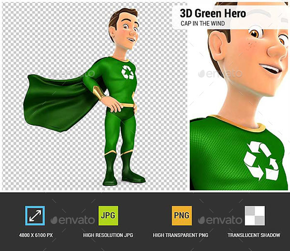 GraphicRiver 3D Green Hero Standing with Cape in the Wind 21006086 GraphicRiver 3D Green Hero Standing with Cape in the Wind 21006086