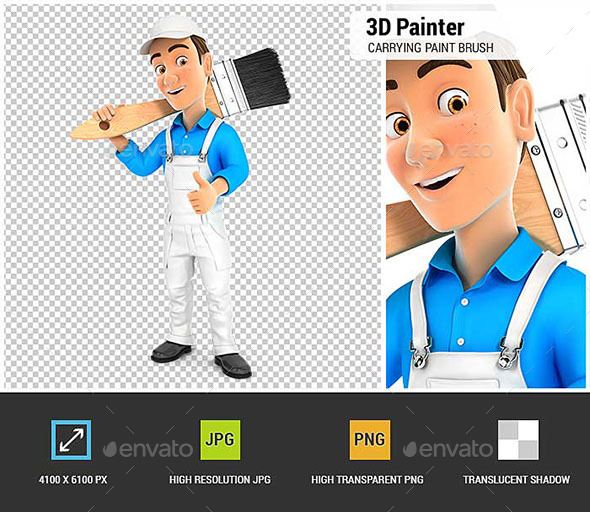 GraphicRiver 3D Painter Carrying Paint Brush on Shoulder 21006093 GraphicRiver 3D Painter Carrying Paint Brush on Shoulder 21006093