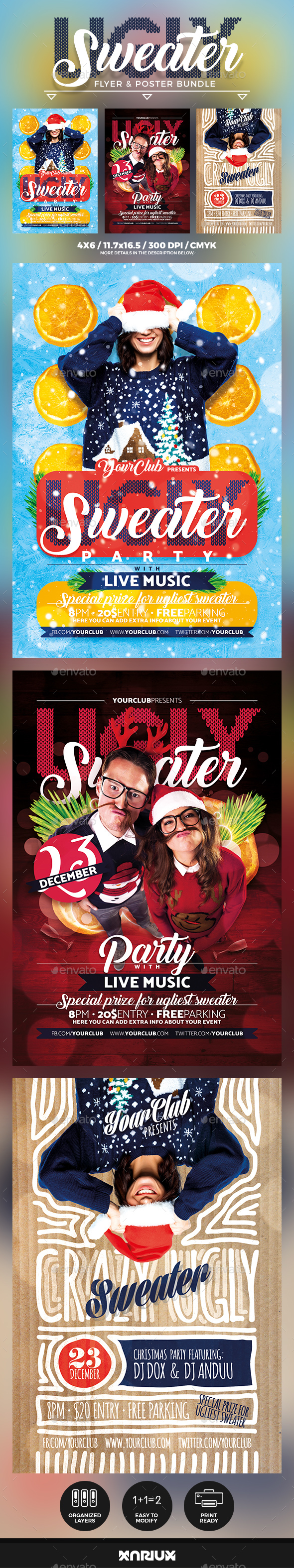 Ugly Sweater Flyer & Poster Bundle - Events Flyers