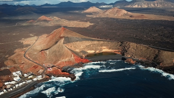 Flying Over Volcanic Lake El Golfo, Lanzarote, Canary Islands, Spain alt