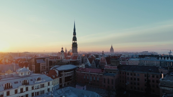 Riga City Old Down Town Autumn Drone Flight alt