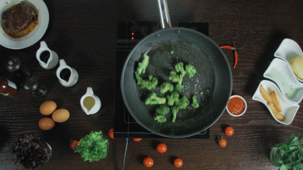 Broccoli Frying in a Pot with Oil alt