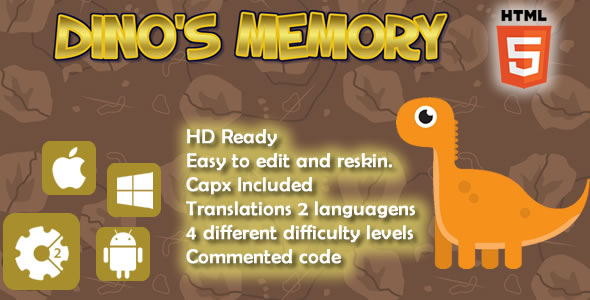 Dino's Memory - Jeu HTML5 (Capx) - CodeCanyon Article à vendre