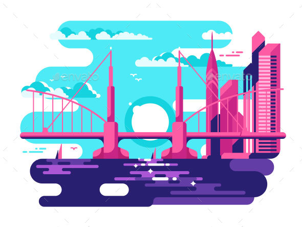 Modern Urban Bridge Design Flat - Buildings Objects