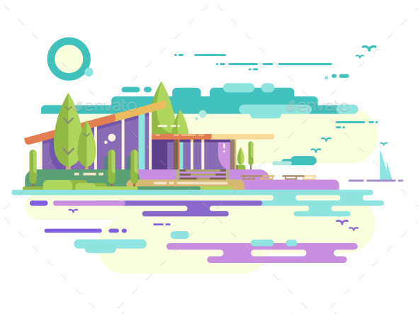 Modern House with Panoramic Windows - Buildings Objects