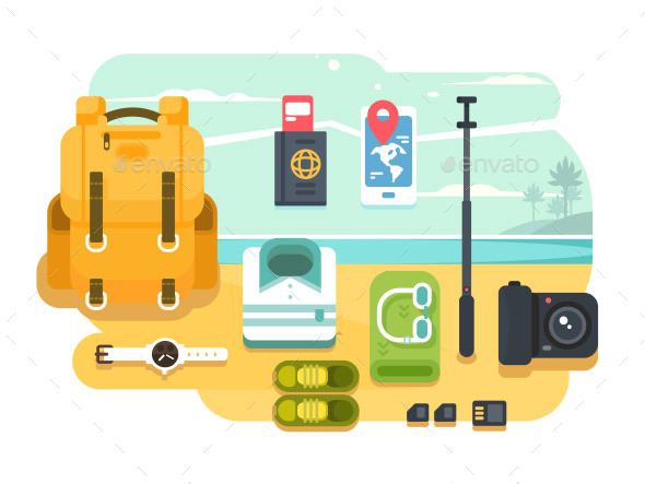 Travel or Vacation Accessories Flat Design - Travel Conceptual