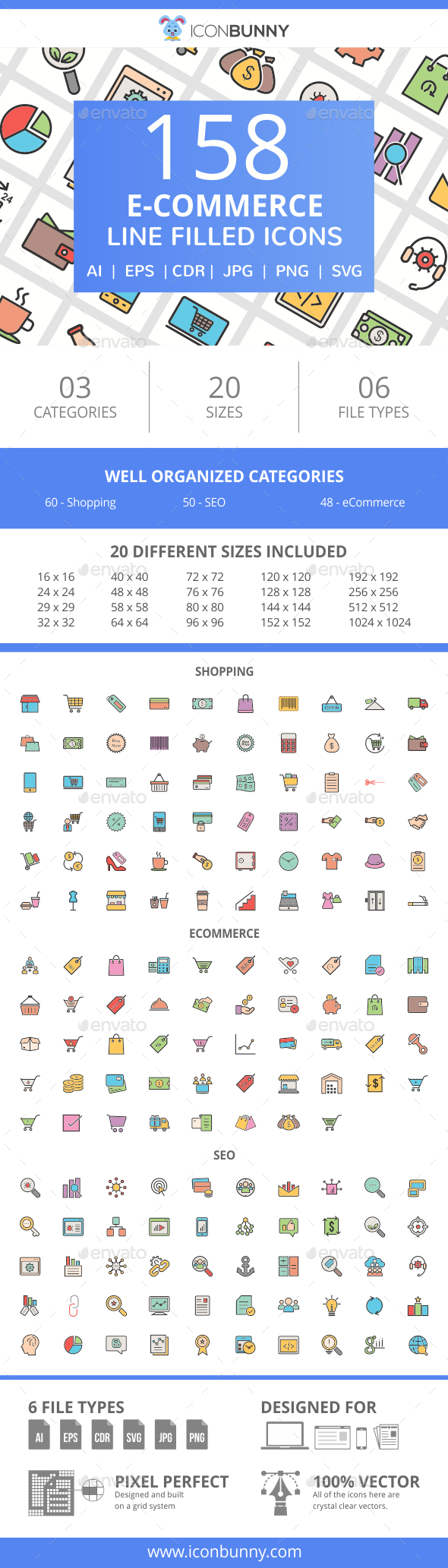 158 E-Commerce Filled Line Icons - Icons