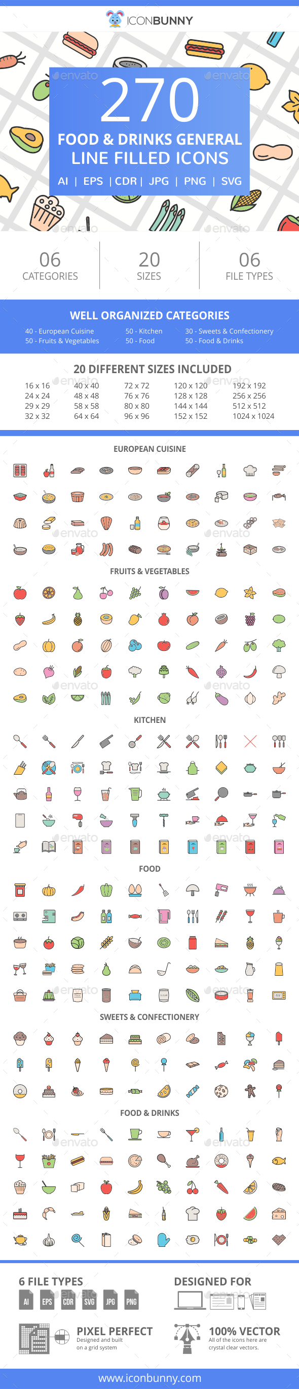 270 Food & Drinks General Filled Line Icons - Icons