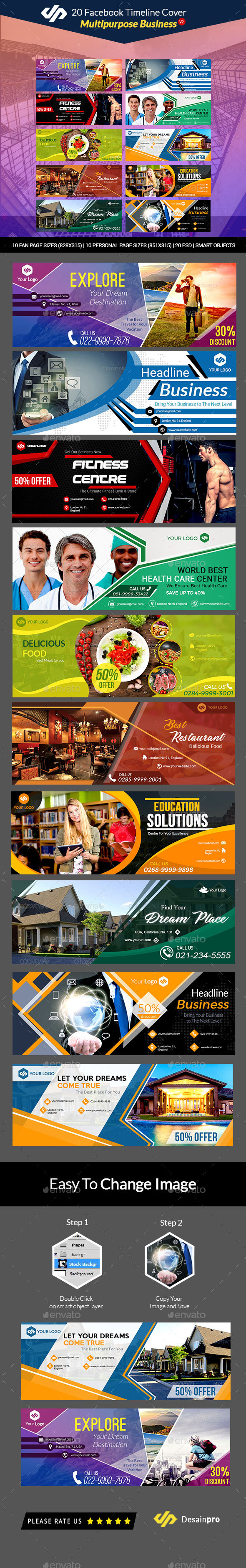 20 Multipurpose Facebook Covers V2 - AR - Facebook Timeline Covers Social Media