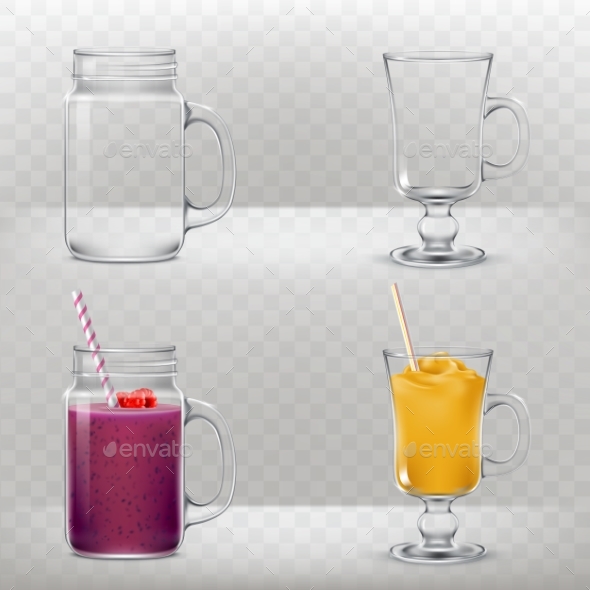 Glass Cups for Smoothies and Cocktails - Food Objects