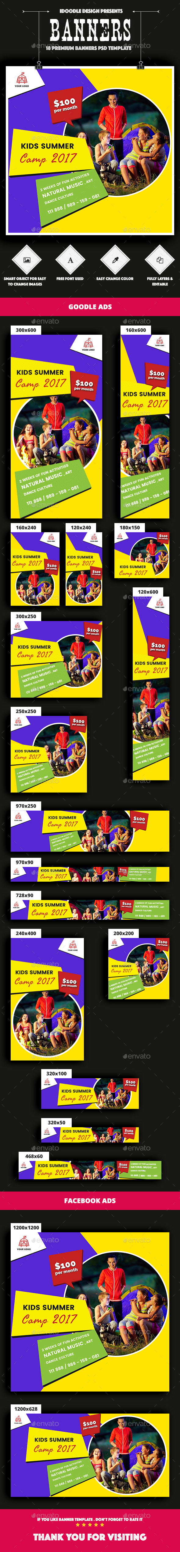 Kids Summer Camp Banners Ads - Banners & Ads Web Elements