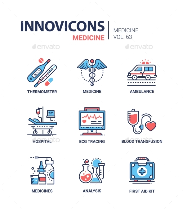Medicine - Line Design Icons Set - Health/Medicine Conceptual