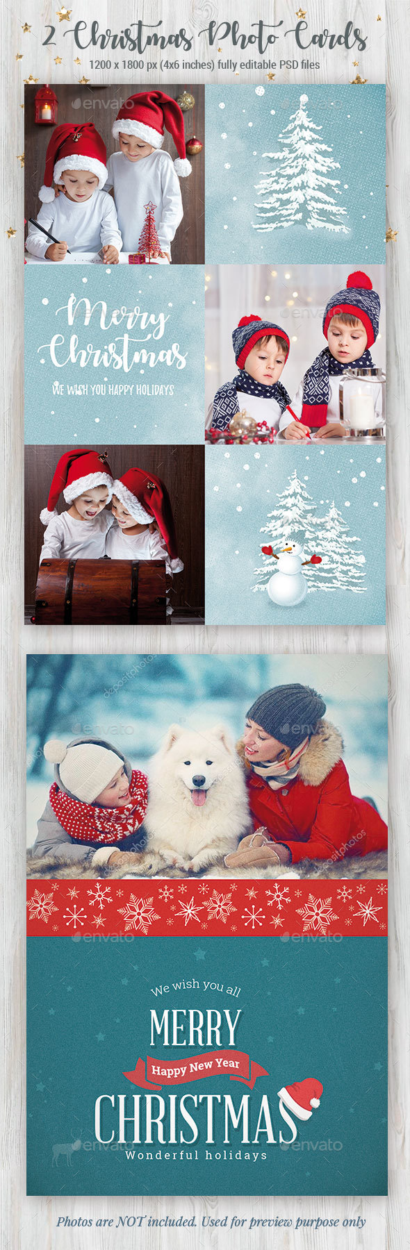 2 Christmas Photo Cards - Cards & Invites Print Templates