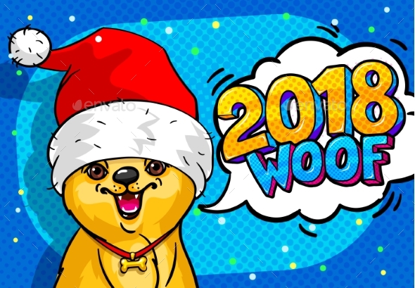 Dog in Santa Claus Hat with Open Mouth and Speech - Christmas Seasons/Holidays