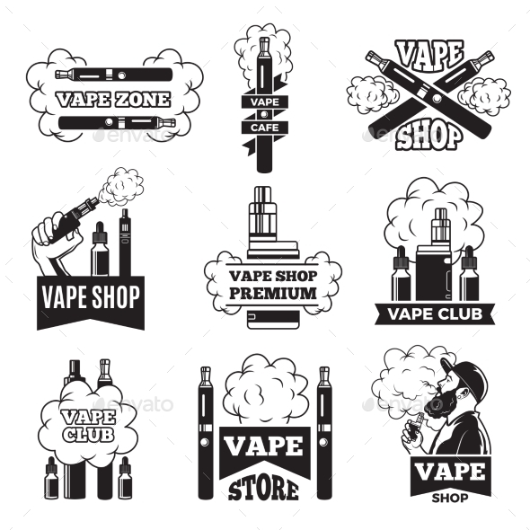 Badges and Labels with Illustrations of Vapor - Decorative Symbols Decorative