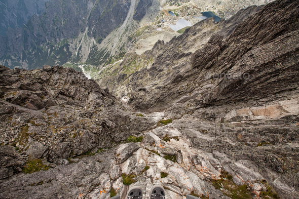 Stunning view from the steep cliff on Lomnicky Stit peak - Stock Photo - Images