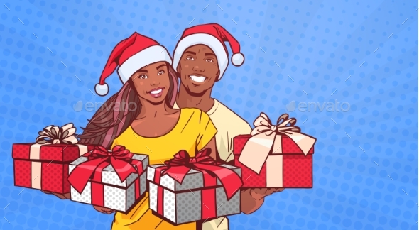 GraphicRiver Couple Wearing Santa Hats Holding Presents 21010249 GraphicRiver Couple Wearing Santa Hats Holding Presents 21010249
