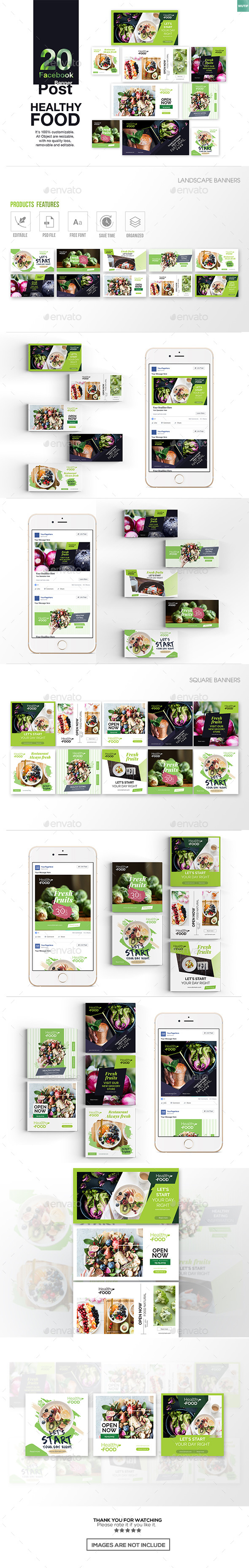 20 Facebook Post Banners - Healthy Food - Miscellaneous Social Media