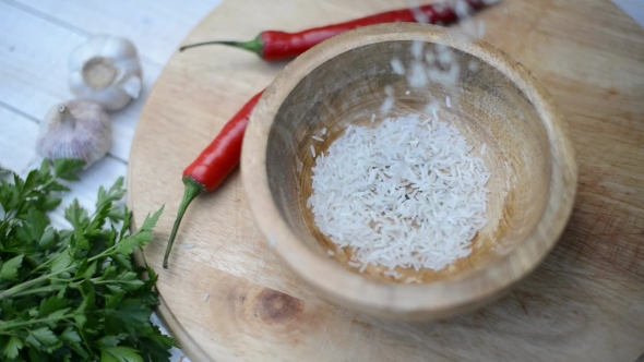 Rice in Wood Plate