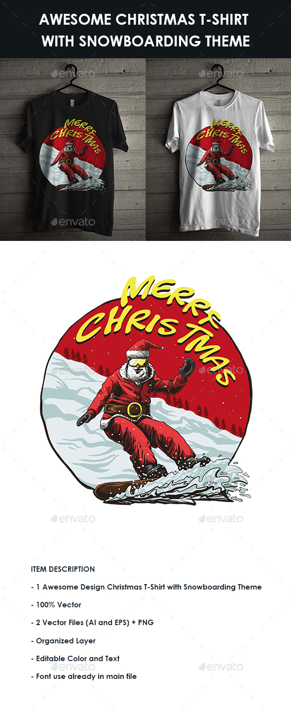 GraphicRiver Christmas T-Shirt with Snowboarding Theme 21011303