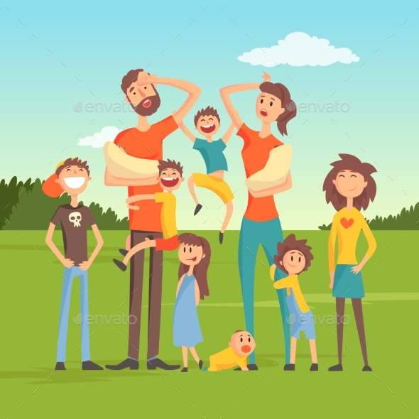 GraphicRiver Tired Parents with Many Children on Nature 21012330 GraphicRiver Tired Parents with Many Children on Nature 21012330
