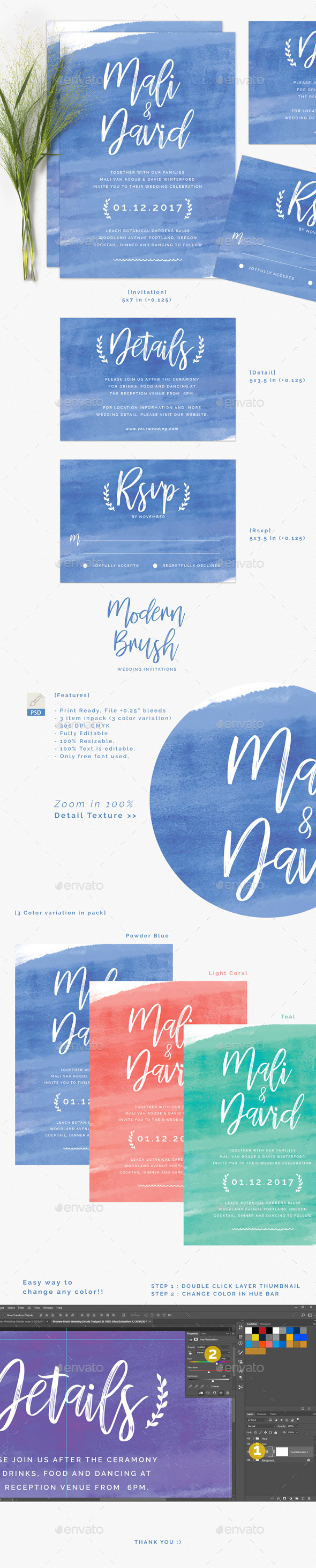 Modern Brush Wedding Invitations