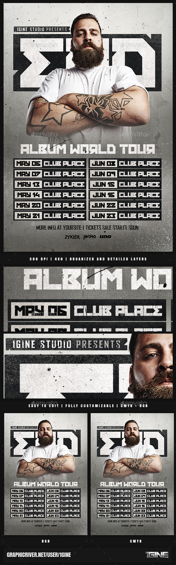 DJ World Tour Dates Flyer Template - Clubs & Parties Events