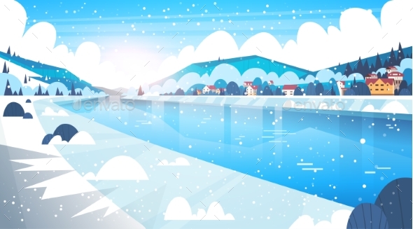 GraphicRiver Landscape Of Winter Village Houses Near Mountain 21013597 GraphicRiver Landscape Of Winter Village Houses Near Mountain 21013597