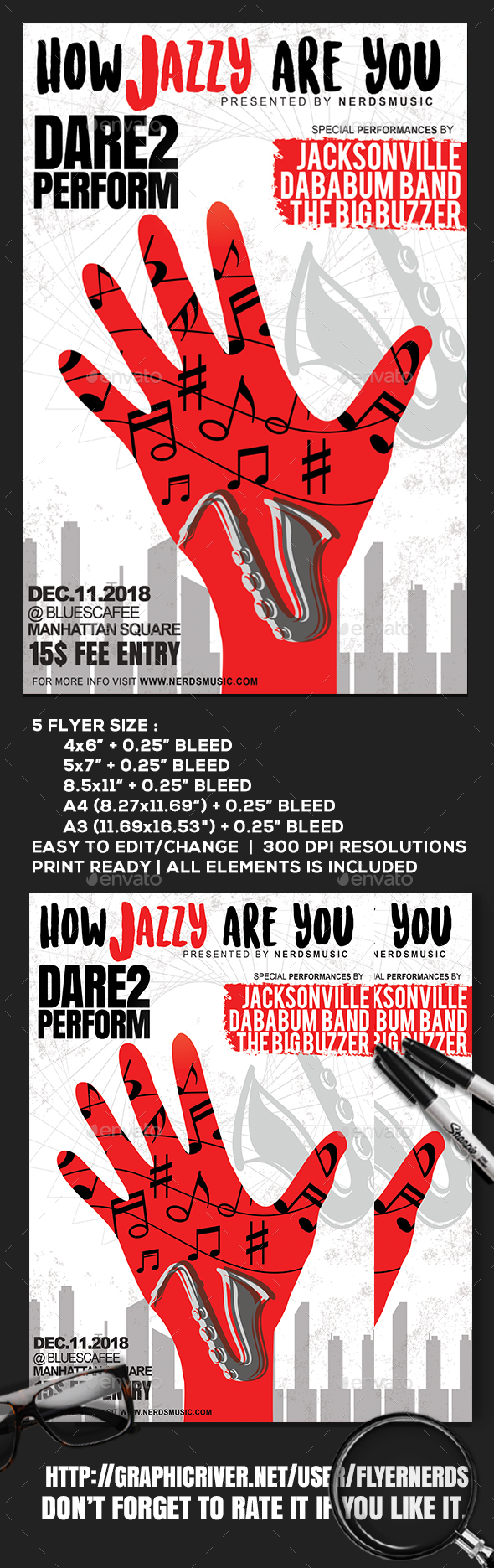 Jazz Dare 2 Perform Music Flyer - Concerts Events