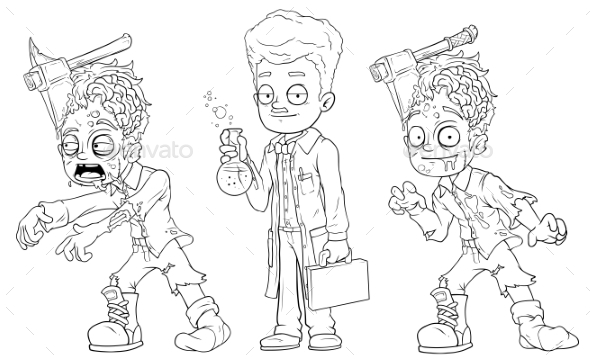 GraphicRiver Cartoon Walking Zombie Scientist Character Set 21015329 GraphicRiver Cartoon Walking Zombie Scientist Character Set 21015329