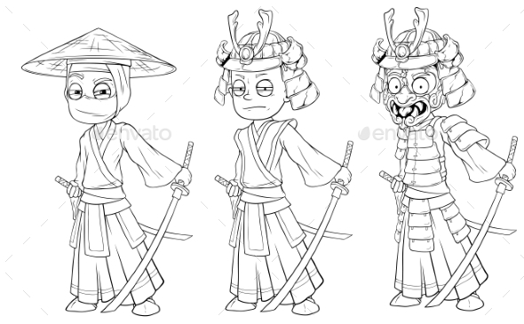 GraphicRiver Cartoon Ninja Samurai with Sword Character Set 21015337 GraphicRiver Cartoon Ninja Samurai with Sword Character Set 21015337