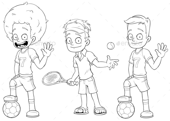 GraphicRiver Cartoon Football Tennis Players Character Set 21015367