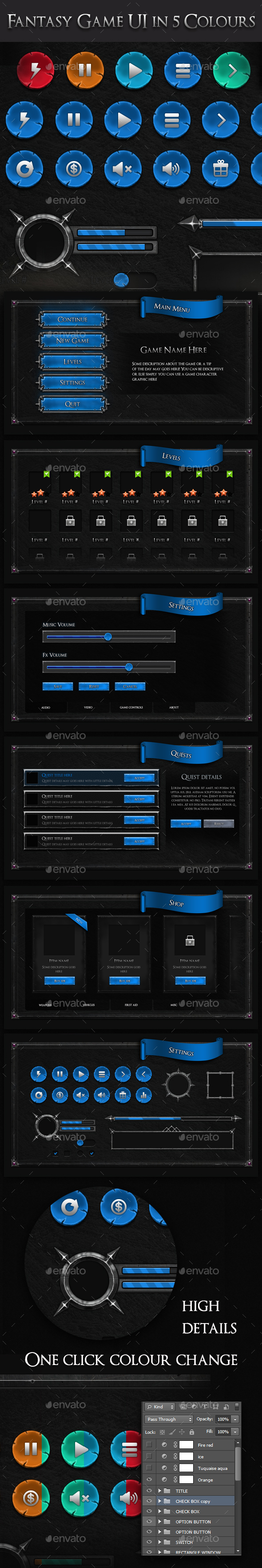 Medieval Fantasy Game UI (5 Colors) - User Interfaces Game Assets