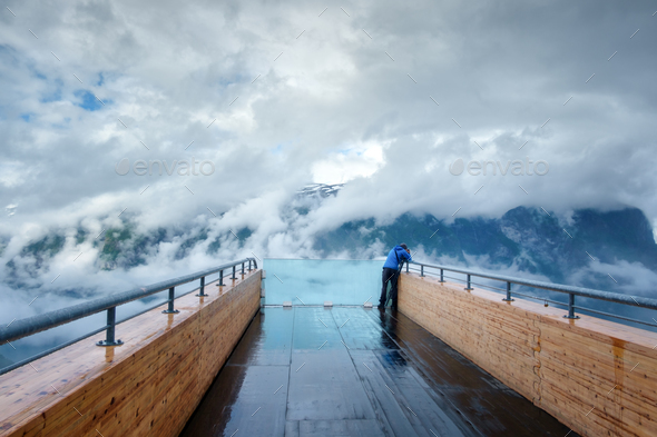 Stagastein viewpoint with panoramic views of the famous Aurlandsfjorden fjord - Stock Photo - Images