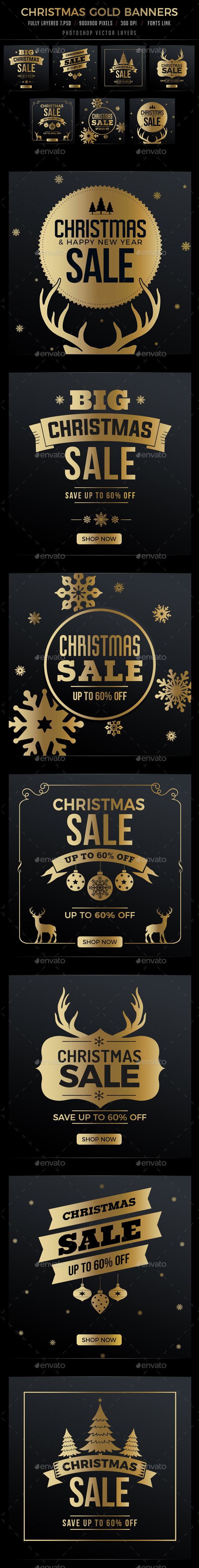 7 Christmas Gold Banners - Banners & Ads Web Elements